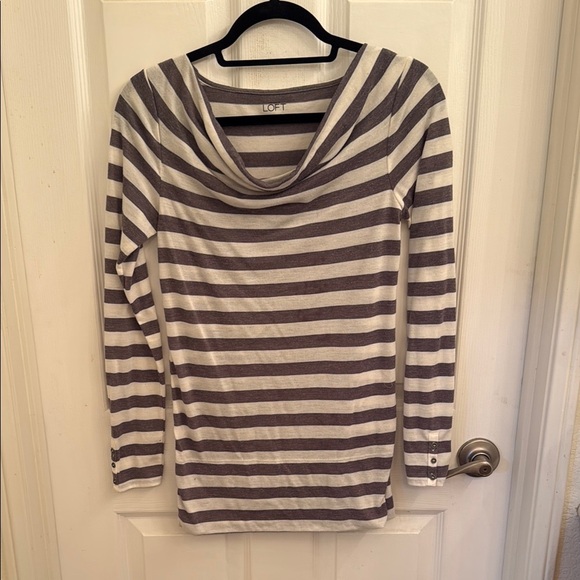 LOFT Gray/White Striped Women's Blouse - Picture 1 of 4